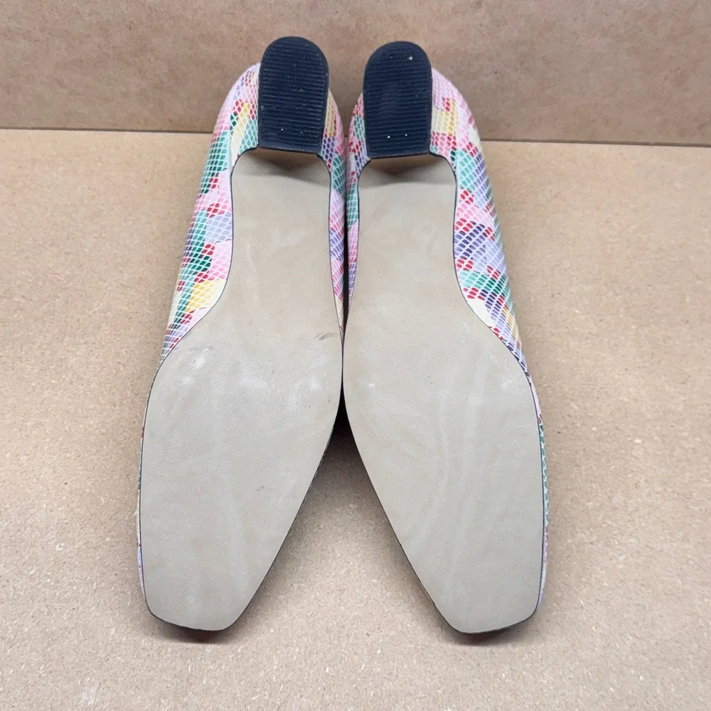 Magdesians Pumps Womens 9 S Multicolor Patchwork Leather Snakeskin Low Heel Mod‎